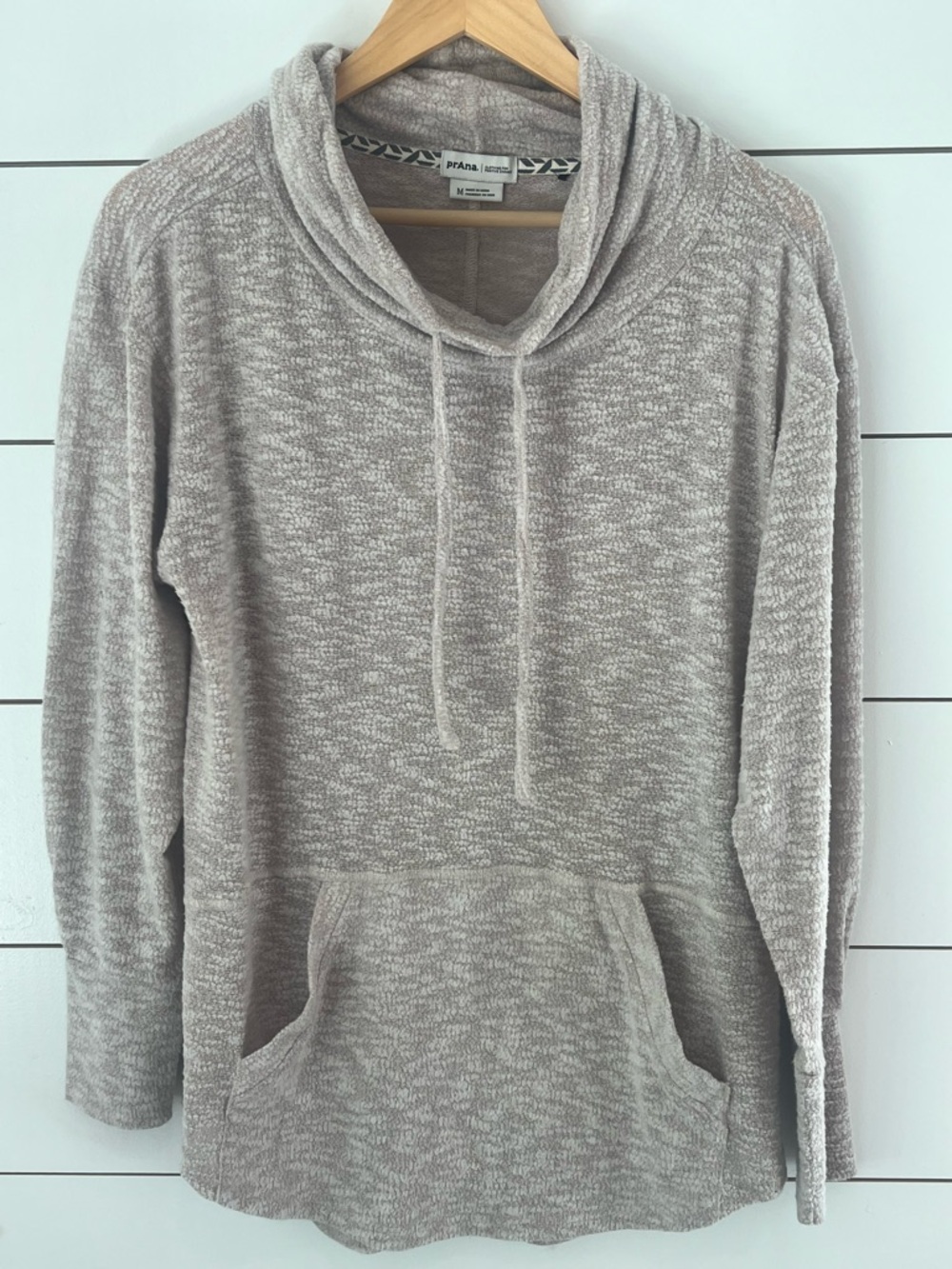 Prana Women's Heathered Light Taupe Cowl Neck lightweight Pullover